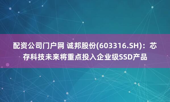 配资公司门户网 诚邦股份(603316.SH)：芯存科技未来将重点投入企业级SSD产品
